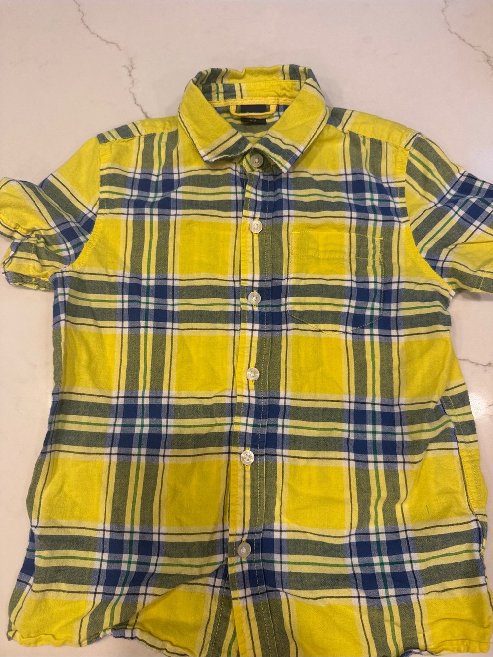 GAP Yellow Plaid Button-Down Shirt with Blue & Green Stripes